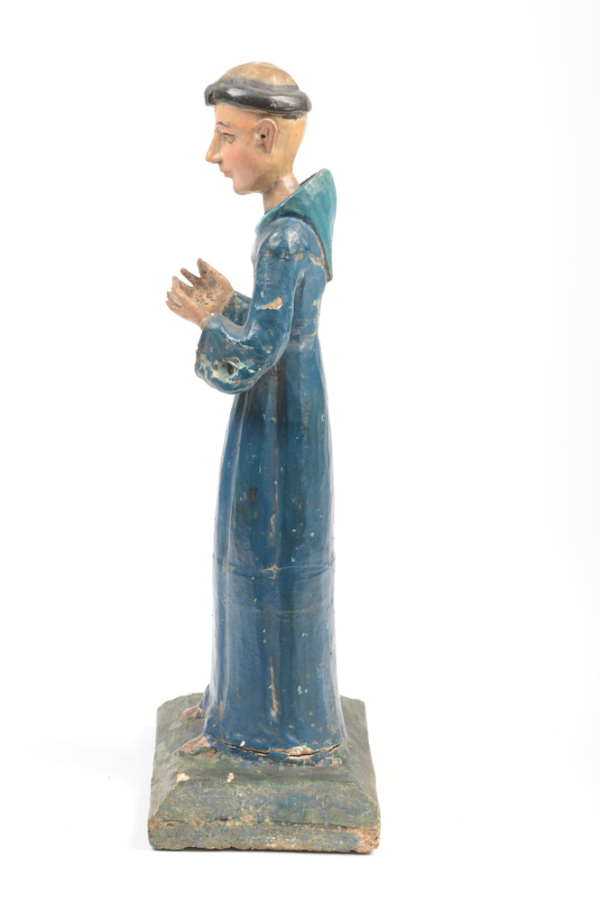 Antique Carved Santos Figure of a Tonsured Saint