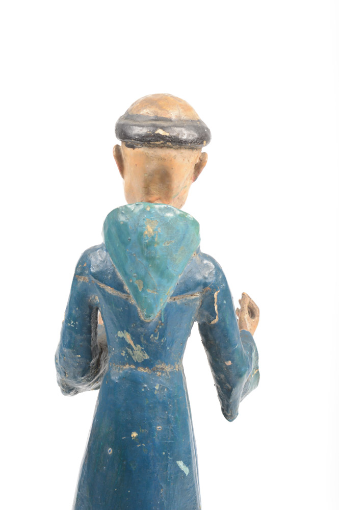Antique Carved Santos Figure of a Tonsured Saint