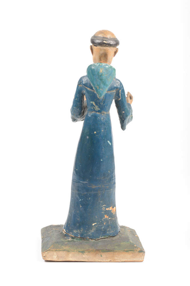 Antique Carved Santos Figure of a Tonsured Saint