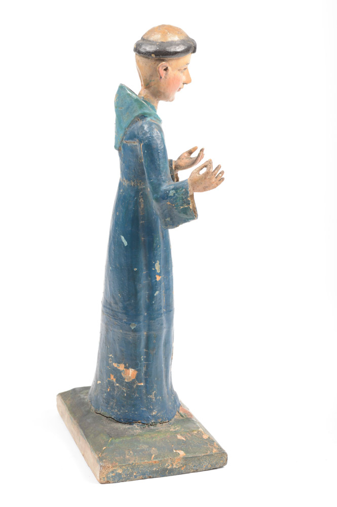 Antique Carved Santos Figure of a Tonsured Saint