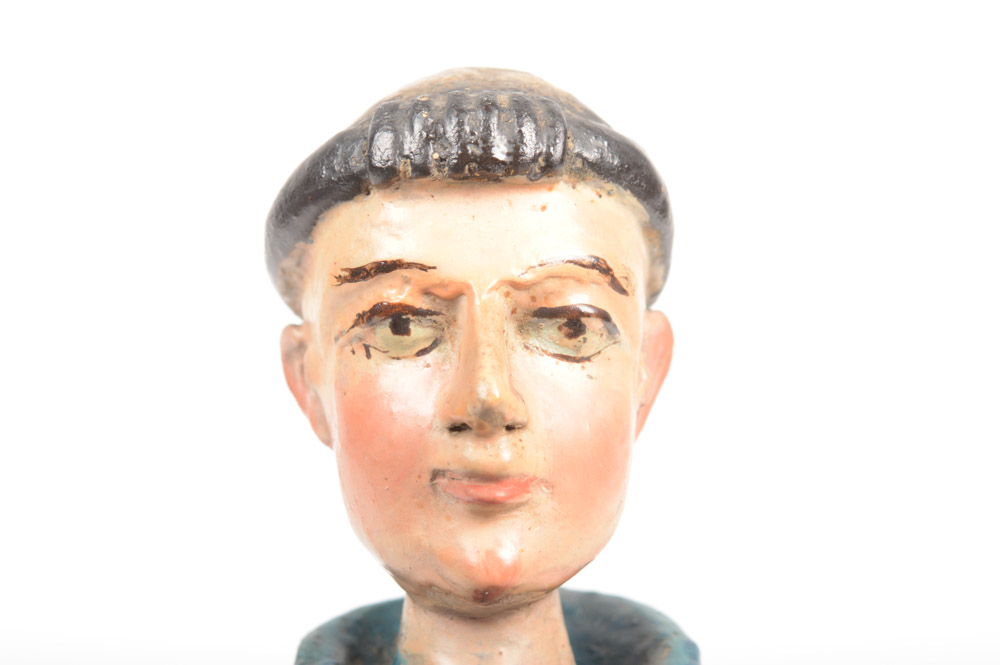 Antique Carved Santos Figure of a Tonsured Saint