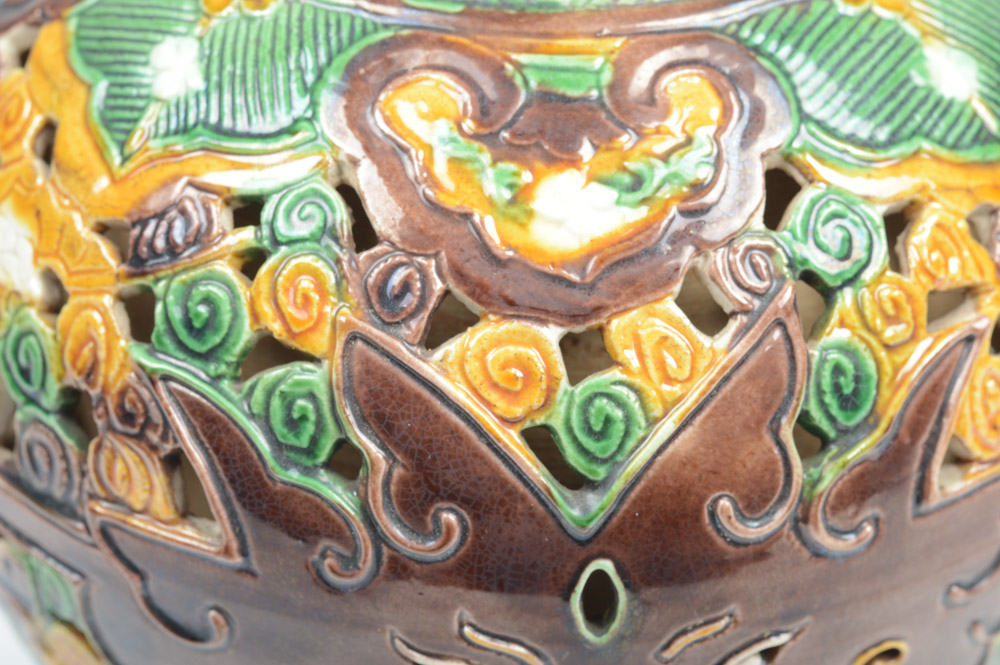 Chinese Sancai Style Glazed Reticulated Vase
