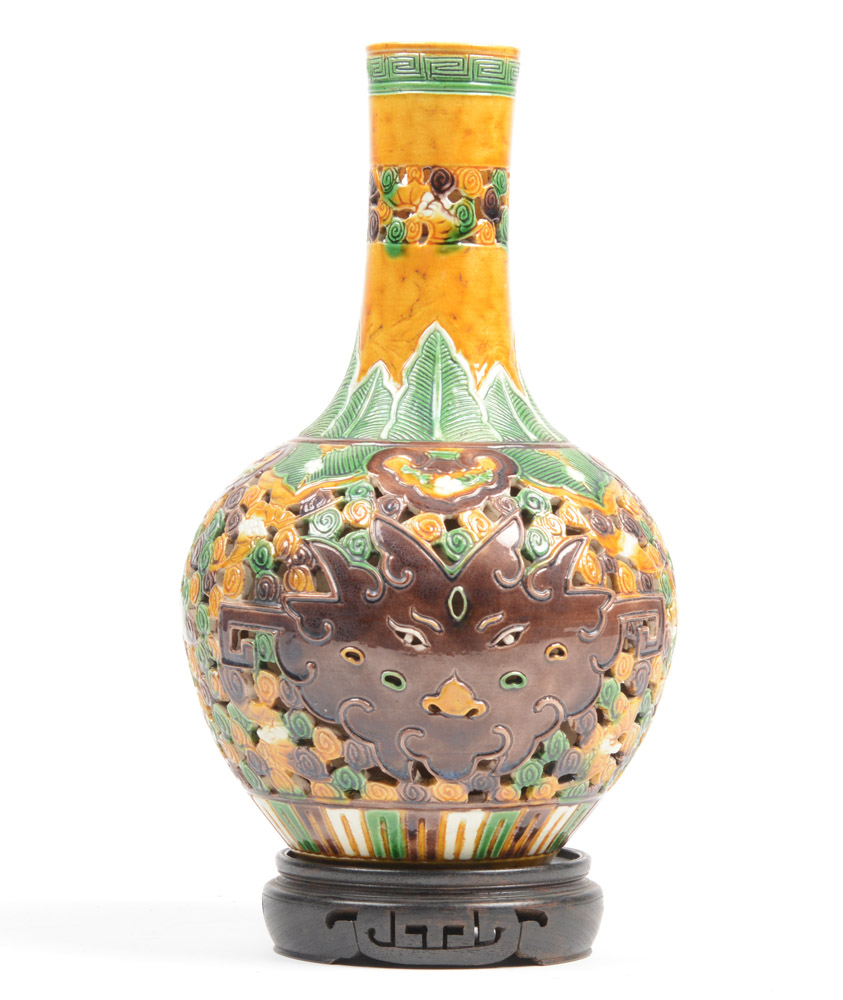 Chinese Sancai Style Glazed Reticulated Vase