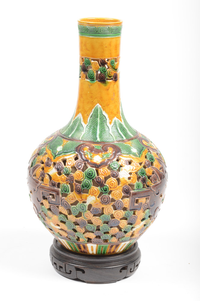 Chinese Sancai Style Glazed Reticulated Vase