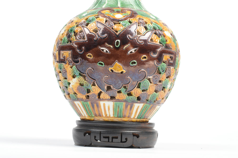Chinese Sancai Style Glazed Reticulated Vase