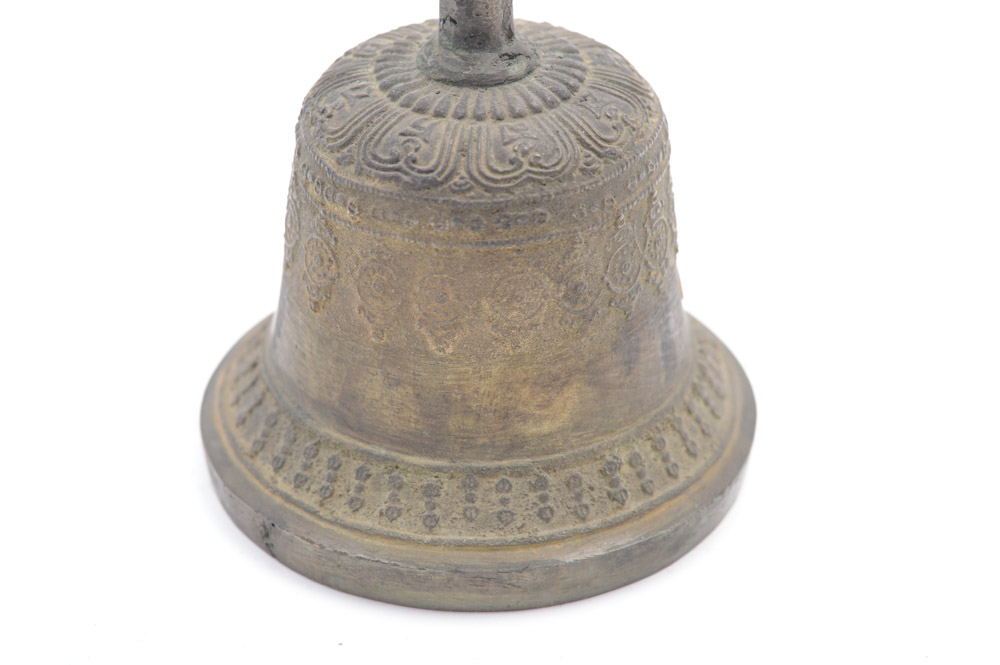 Antique Tibetan Brass Vajra-Handled Ghanta Ritual Bell