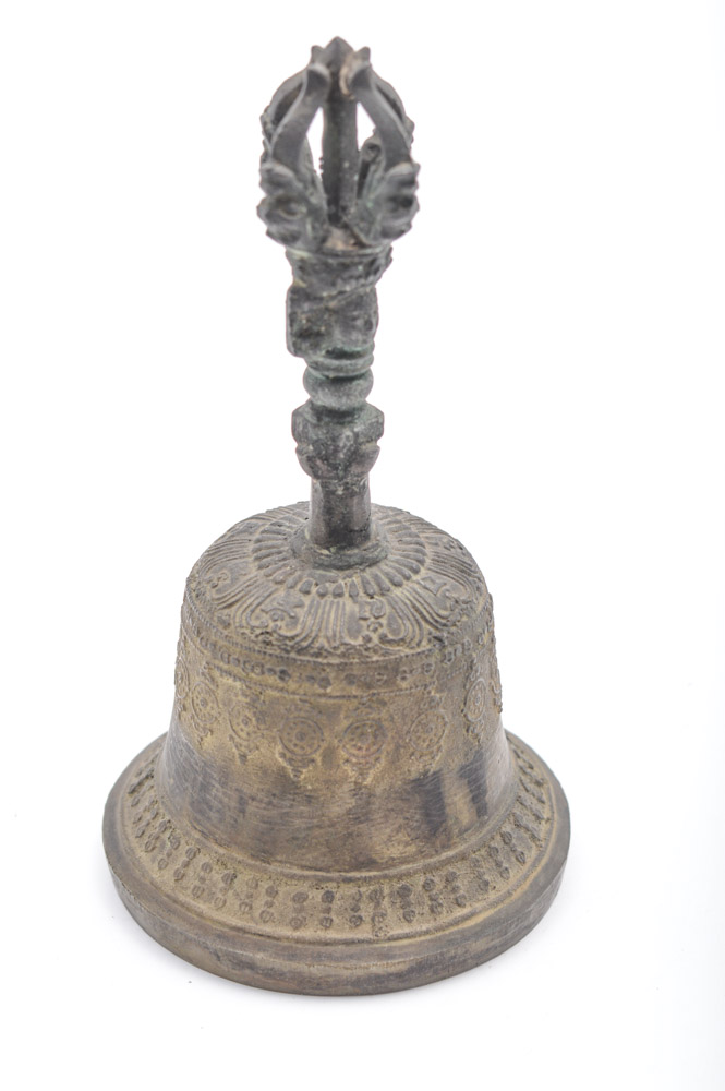 Antique Tibetan Brass Vajra-Handled Ghanta Ritual Bell