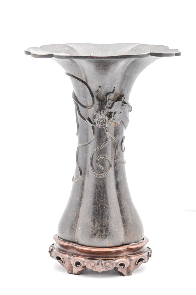 Chinese Qing Dynasty Lobed Bronze Vase With Dragon