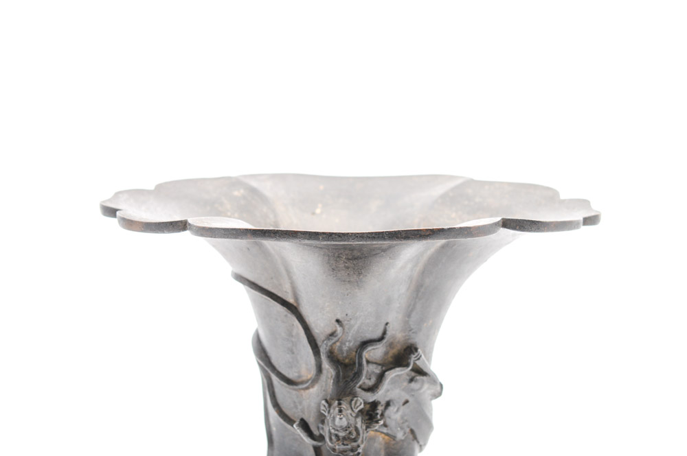 Chinese Qing Dynasty Lobed Bronze Vase With Dragon