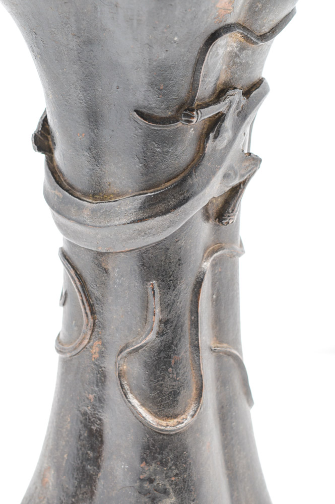 Chinese Qing Dynasty Lobed Bronze Vase With Dragon