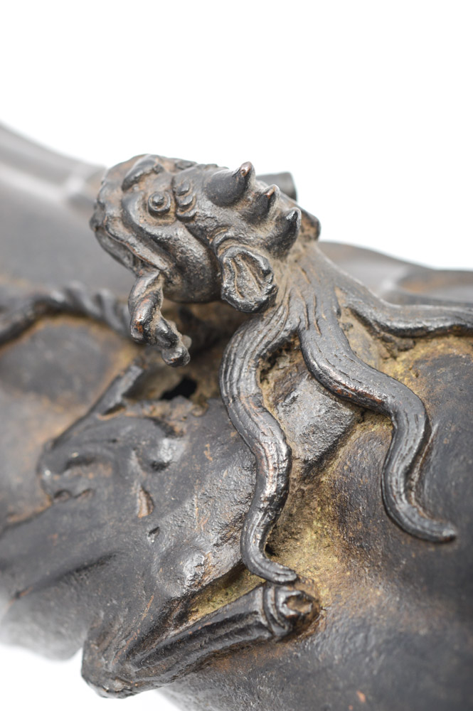 Chinese Qing Dynasty Lobed Bronze Vase With Dragon