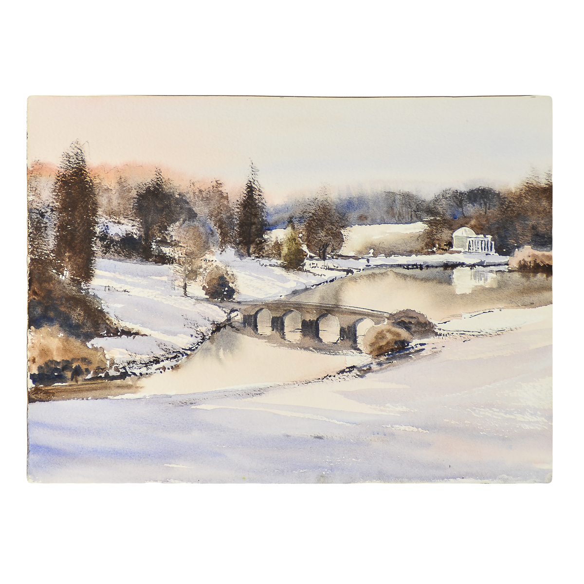 Watercolor Painting on Paper of a Winter Landscape