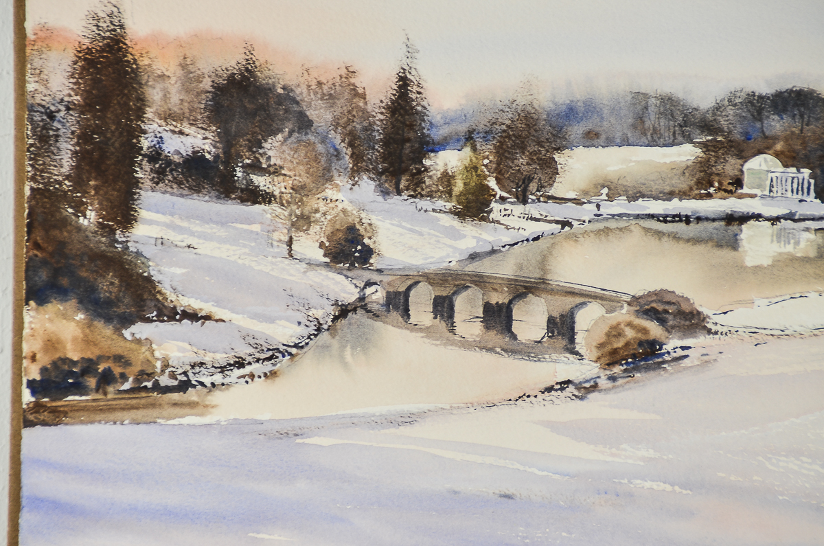 Watercolor Painting on Paper of a Winter Landscape
