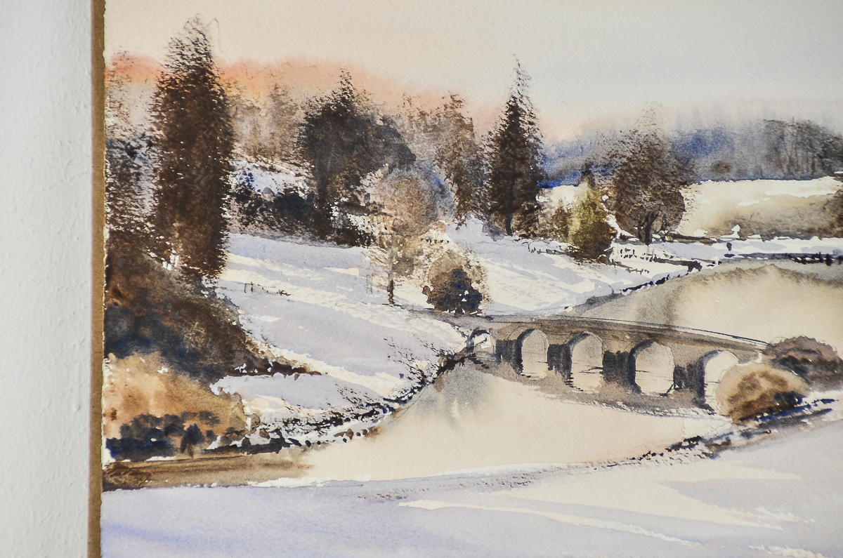 Watercolor Painting on Paper of a Winter Landscape