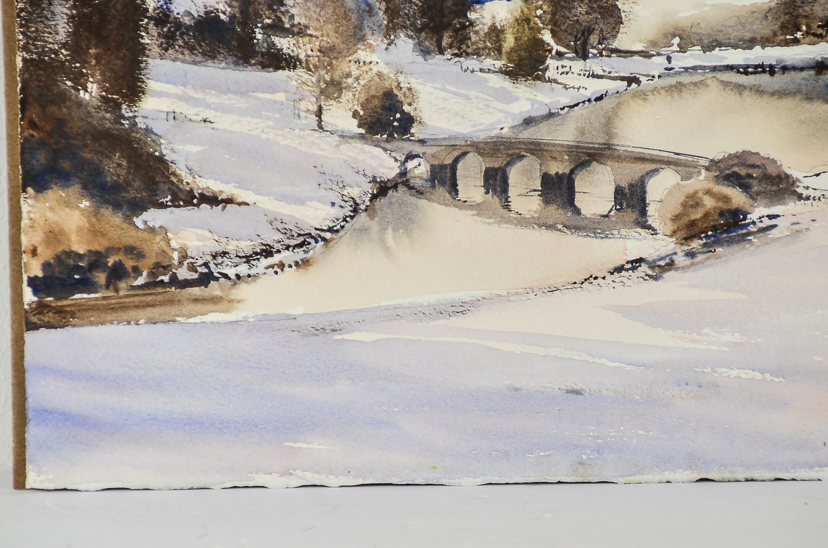 Watercolor Painting on Paper of a Winter Landscape