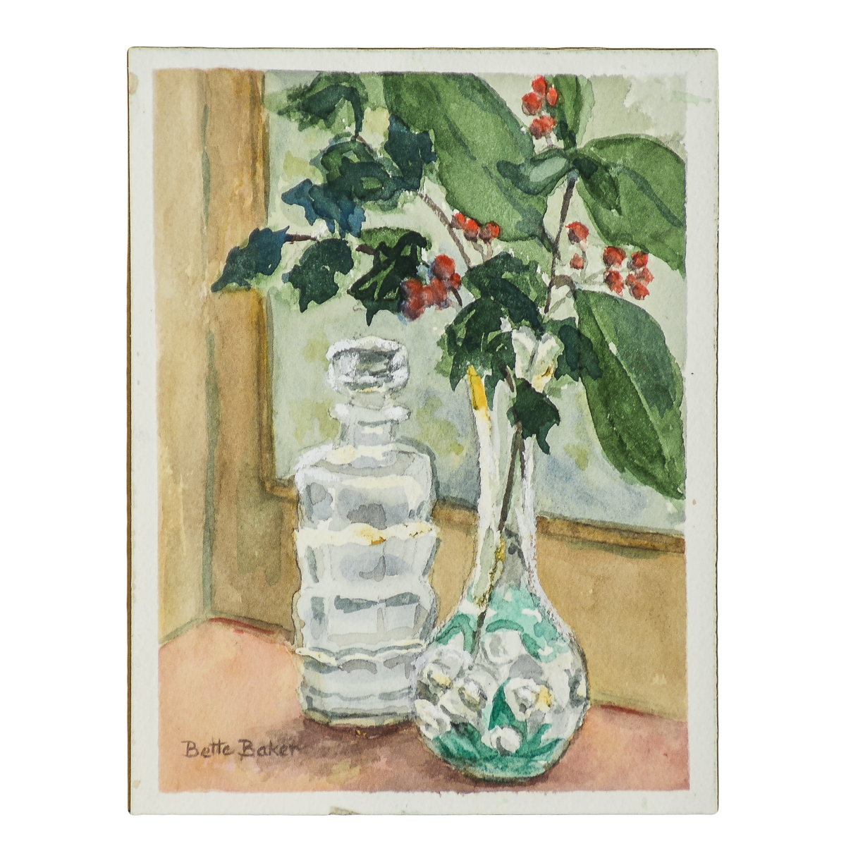 Bette Baker Watercolor Painting on Paper "Still Life with Holly"