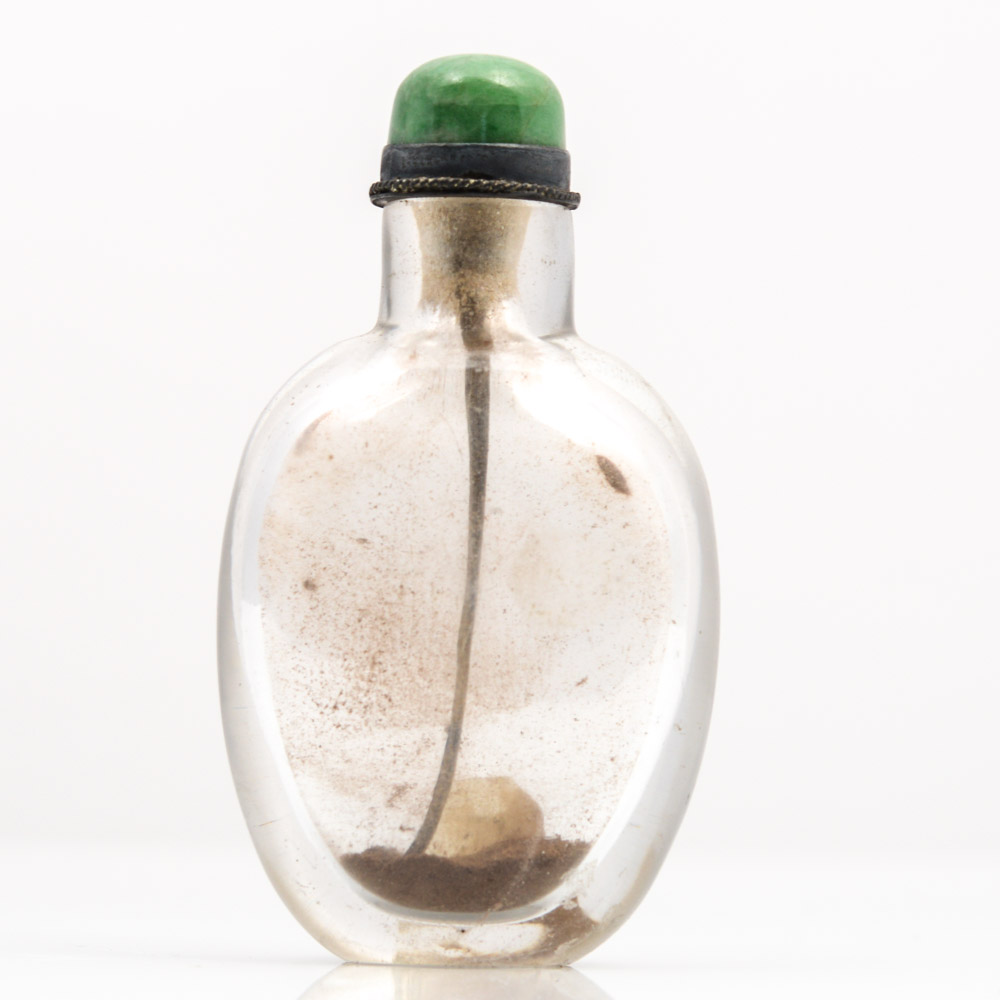 Antique Chinese Glass Snuff Bottle with Jade Lid