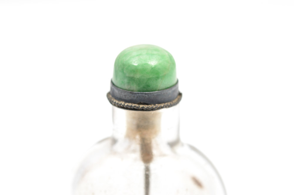 Antique Chinese Glass Snuff Bottle with Jade Lid