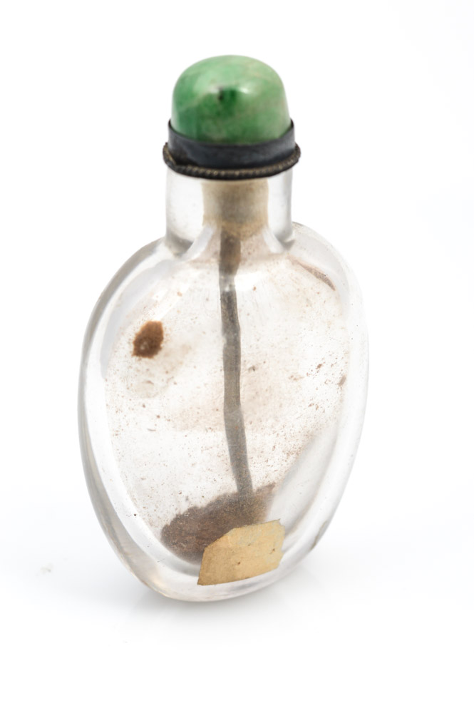 Antique Chinese Glass Snuff Bottle with Jade Lid
