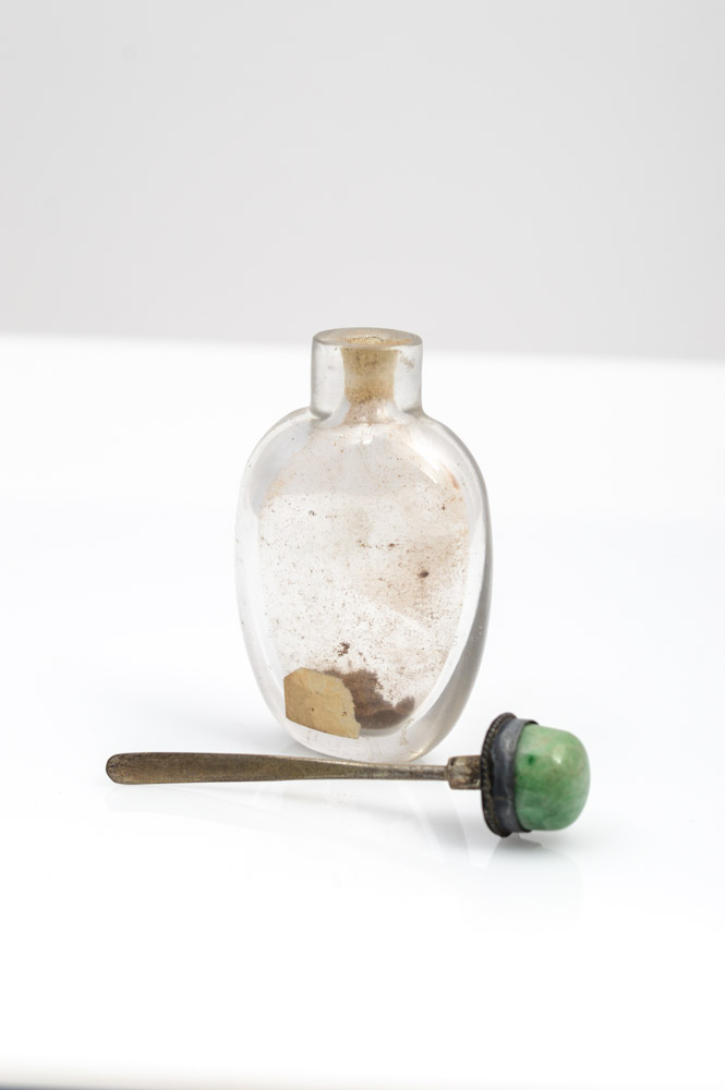 Antique Chinese Glass Snuff Bottle with Jade Lid