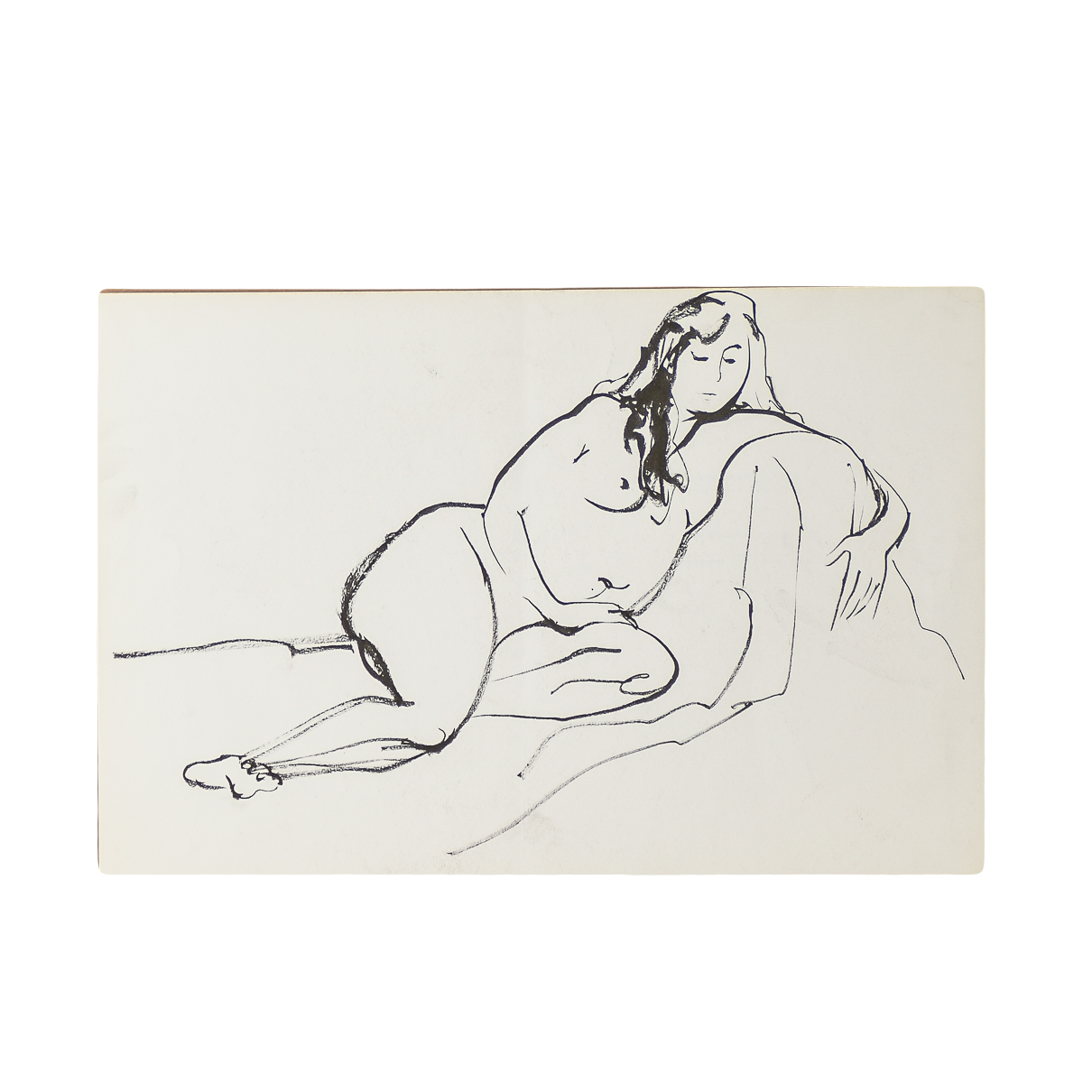 Pen and Ink Drawing on Paper "Reclining Nude" Attributed to Michael Decker