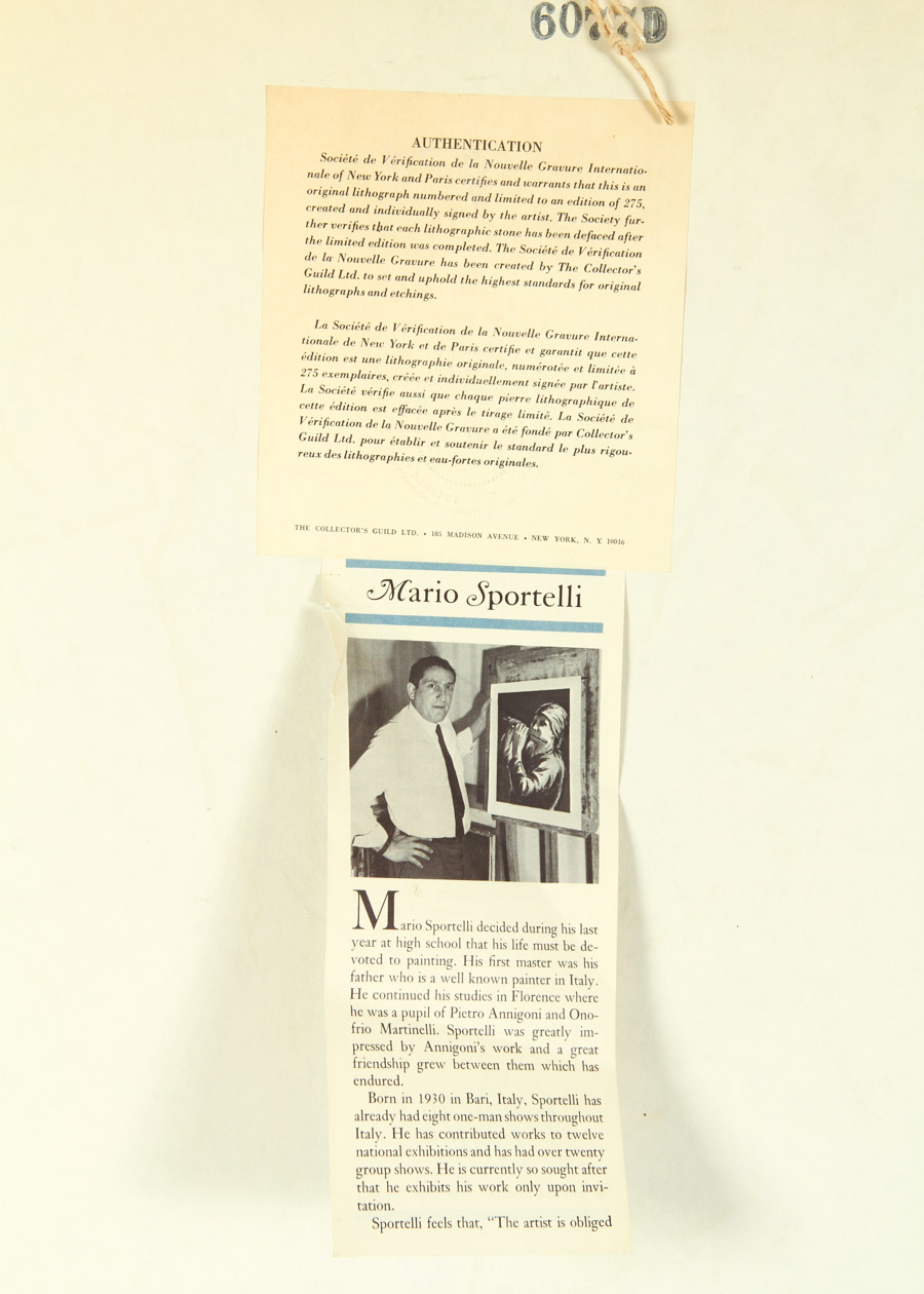 Mario Sportelli Lithograph on Paper