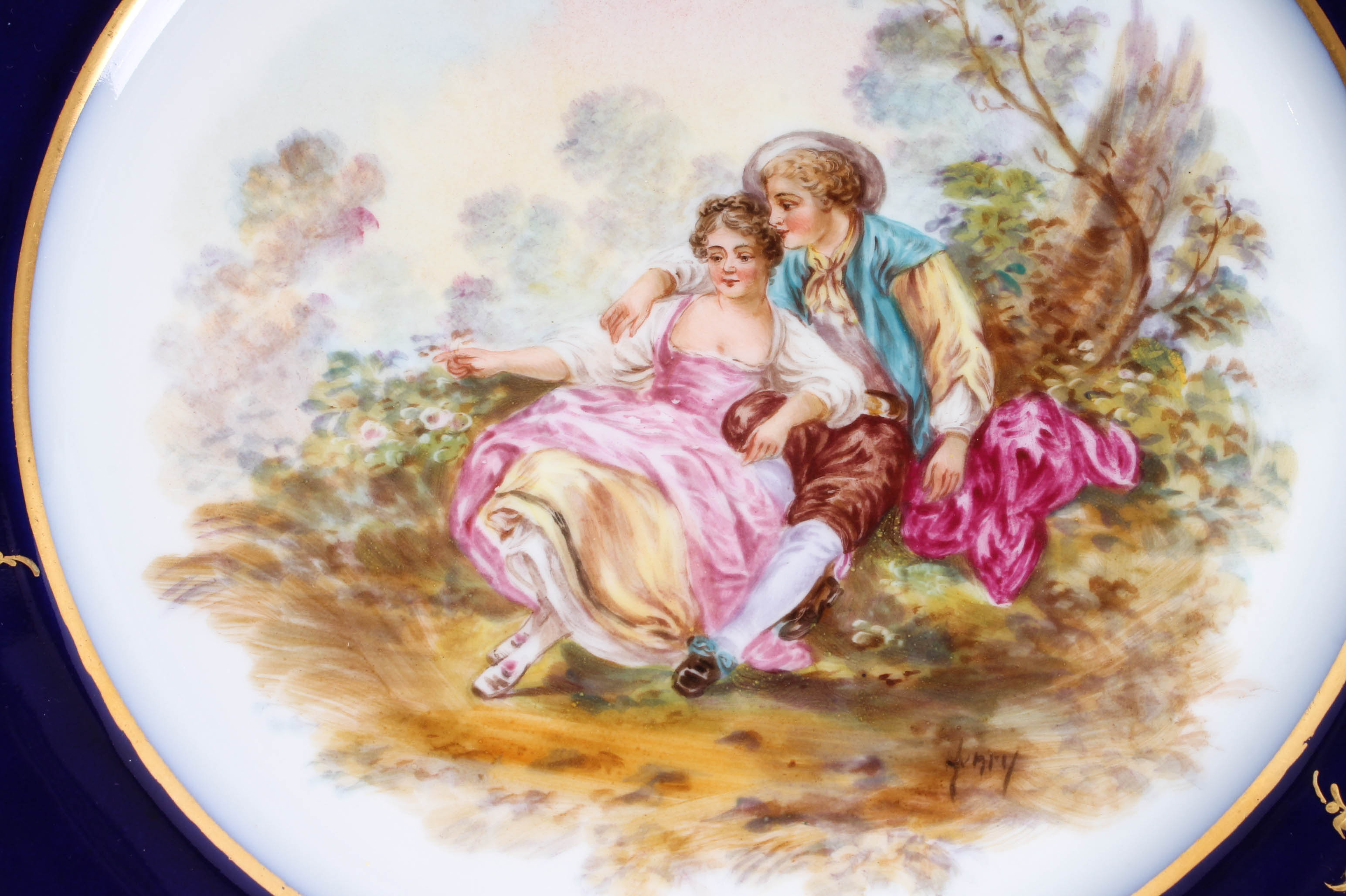 Twelve Painted French Scene China Plates