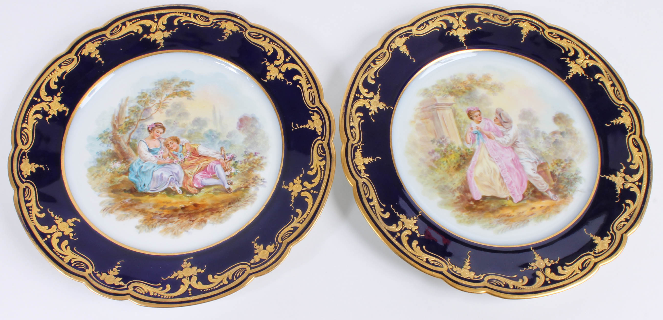 Twelve Painted French Scene China Plates