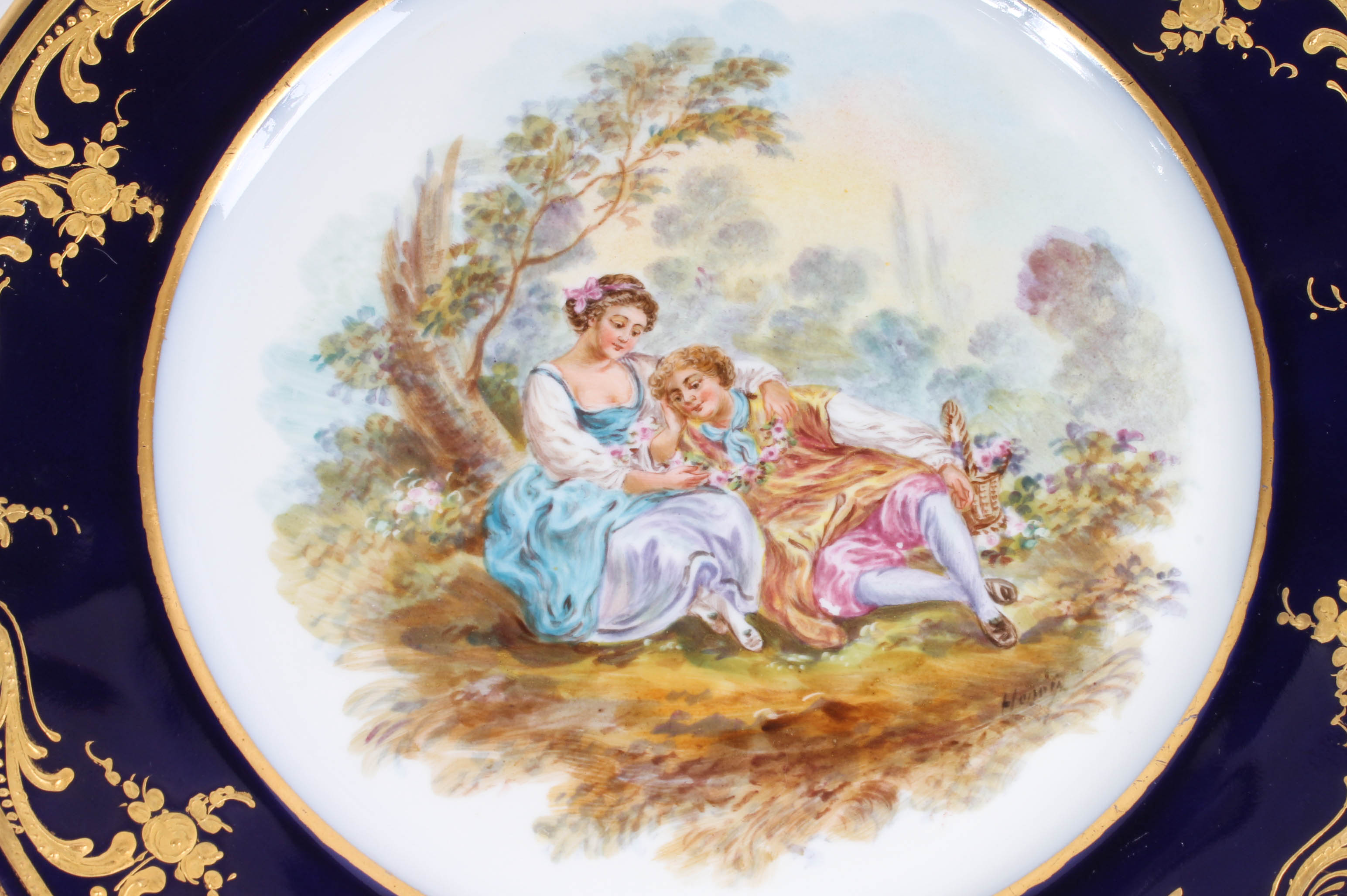 Twelve Painted French Scene China Plates