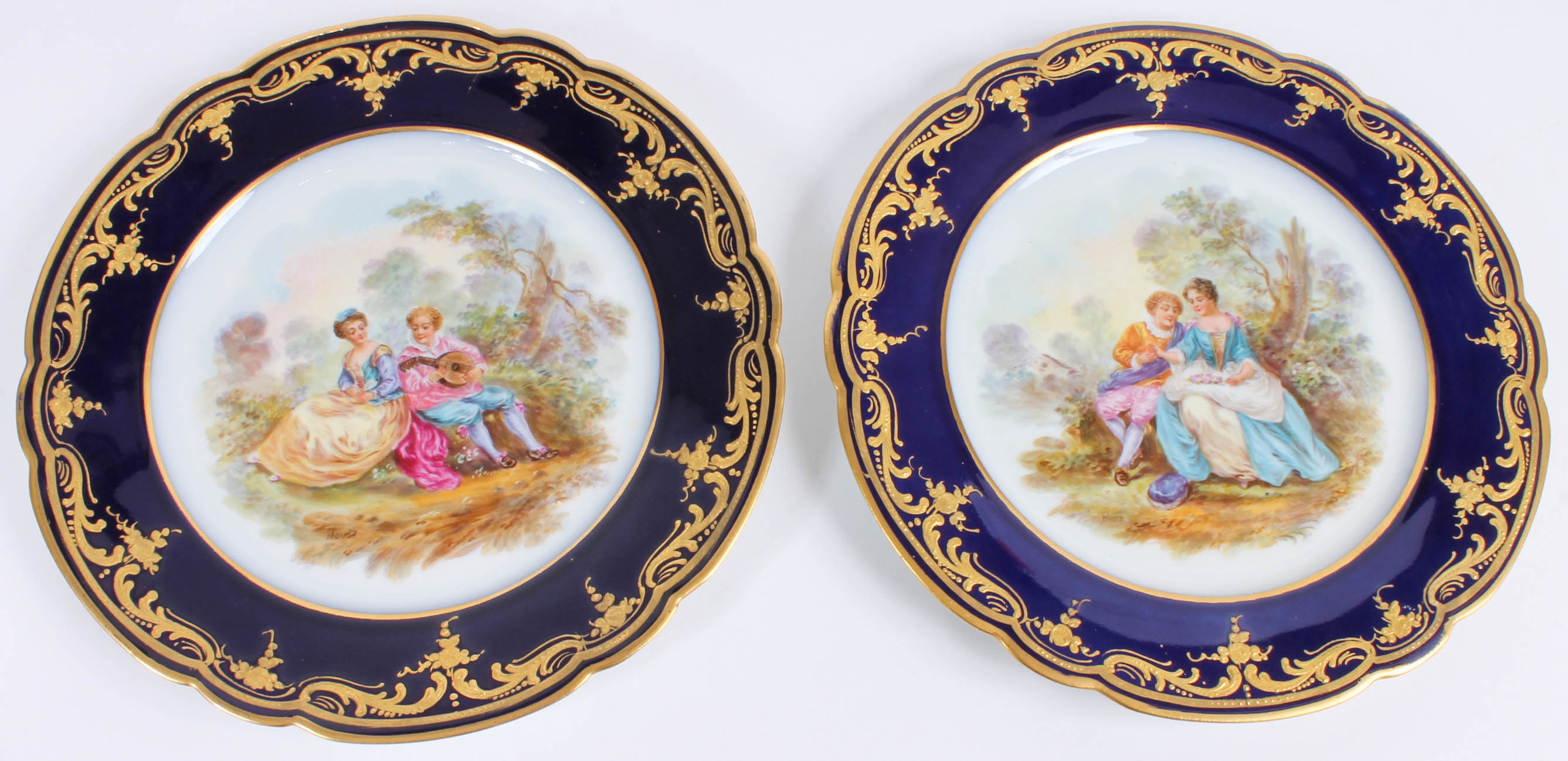 Twelve Painted French Scene China Plates