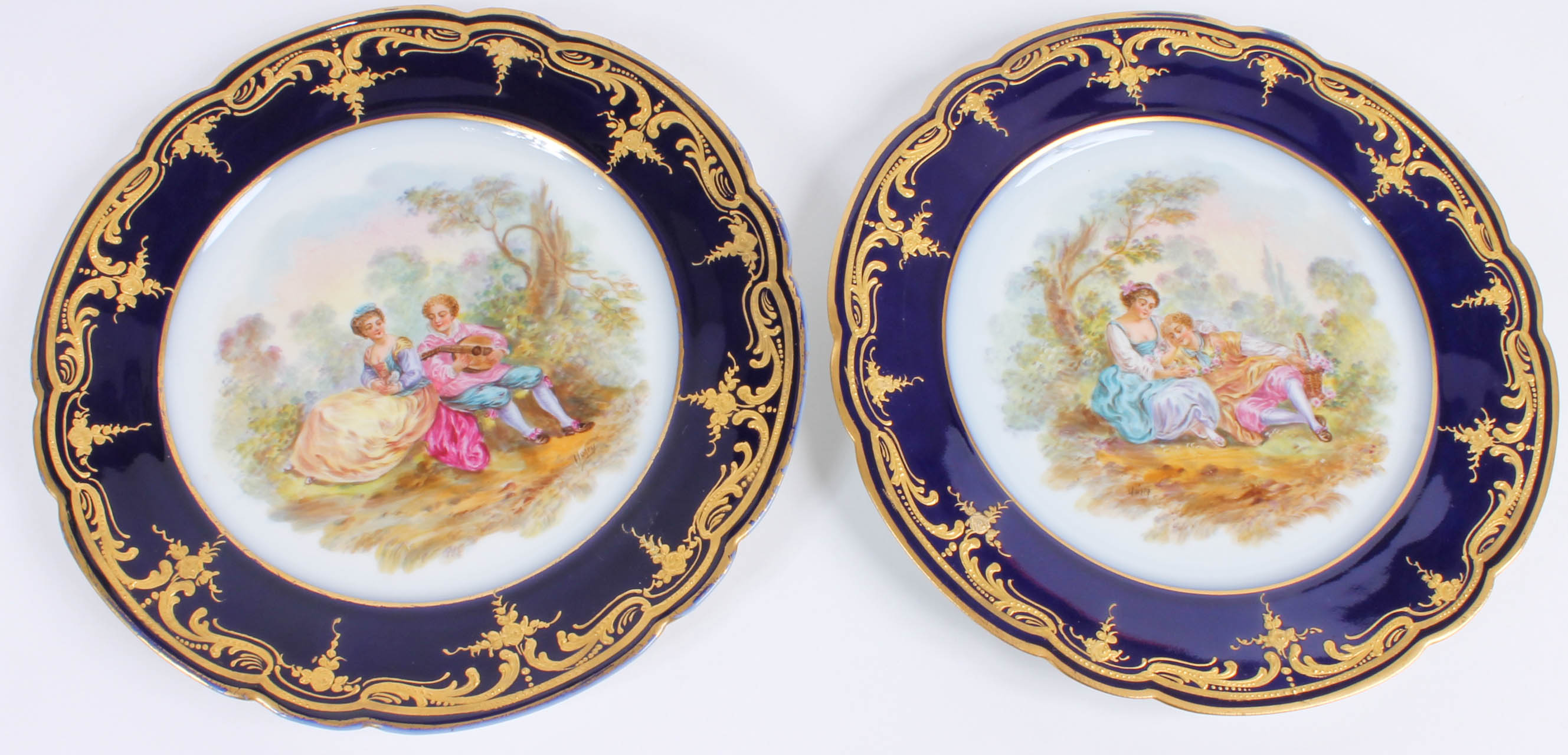 Twelve Painted French Scene China Plates