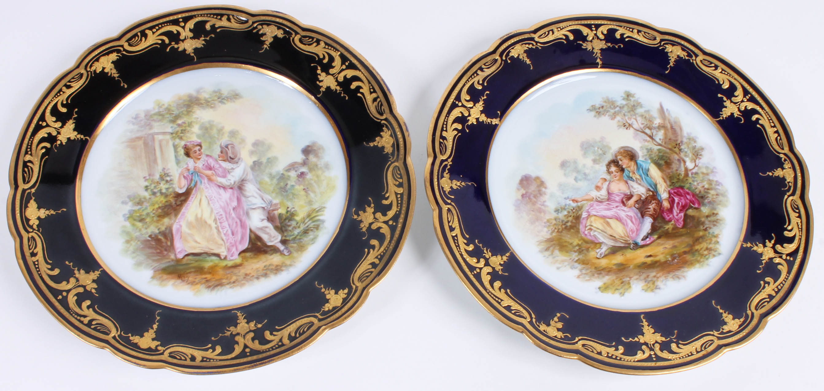 Twelve Painted French Scene China Plates