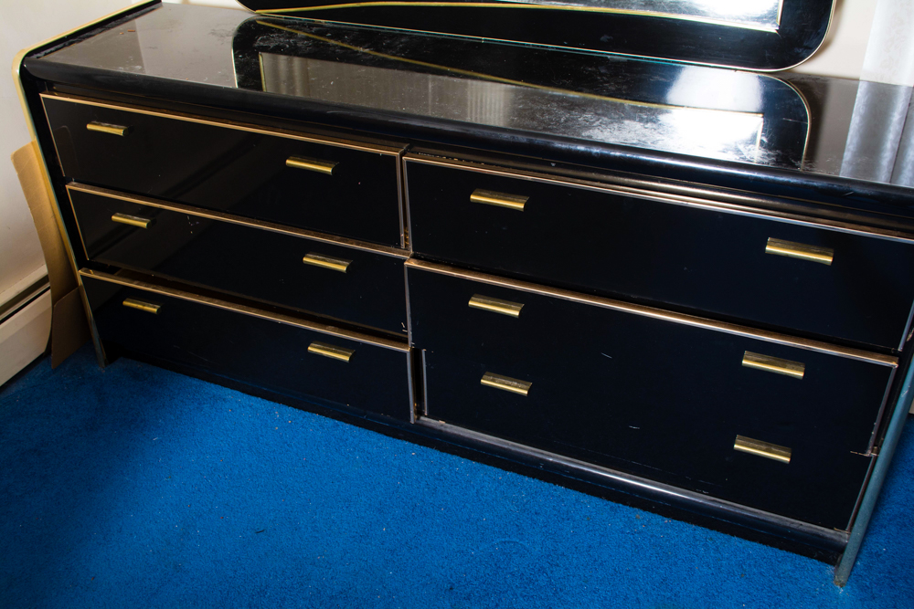 Black and Brass-Tone Dresser and Night Stands
