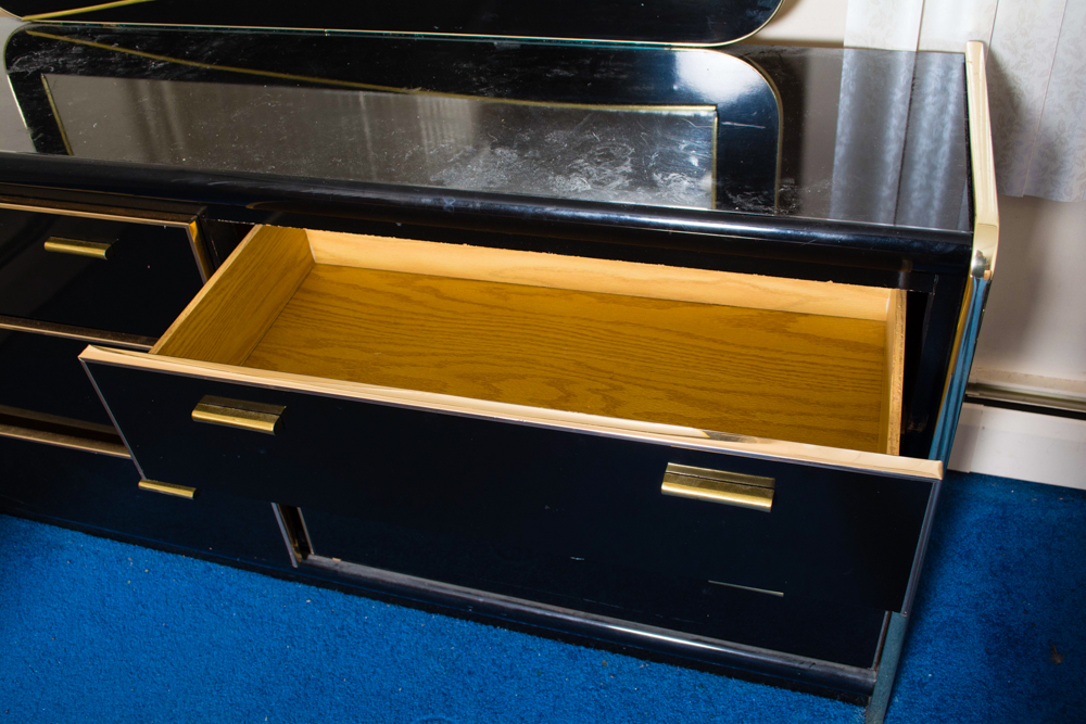 Black and Brass-Tone Dresser and Night Stands