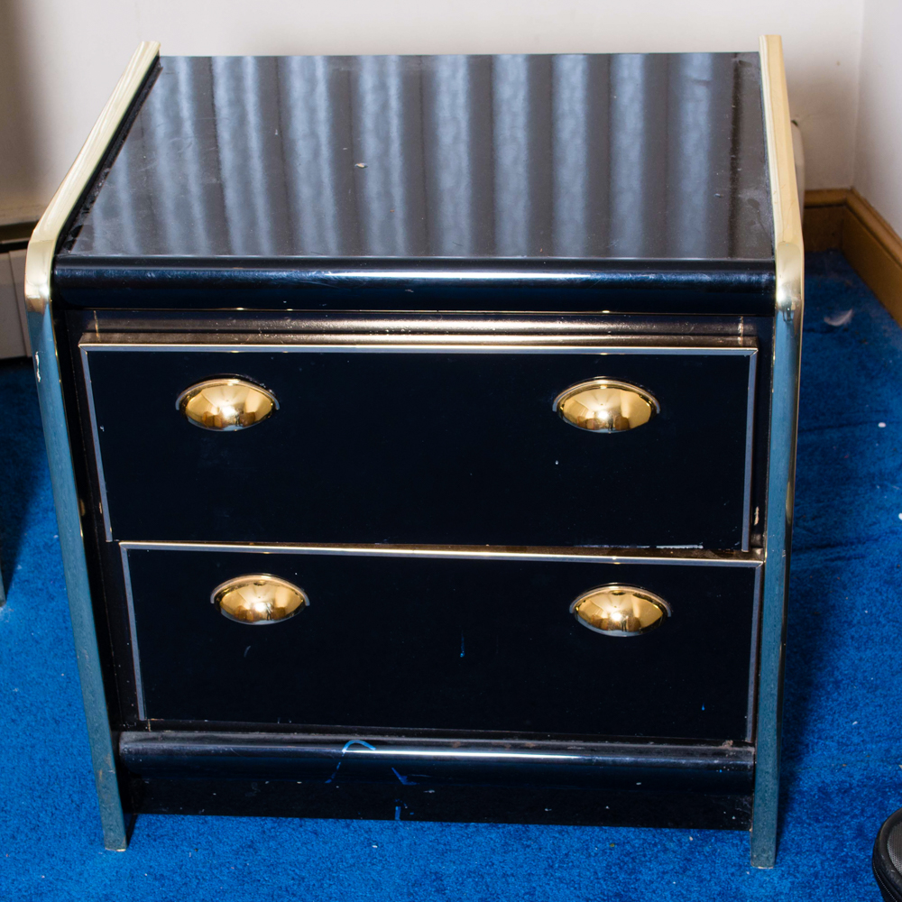 Black and Brass-Tone Dresser and Night Stands