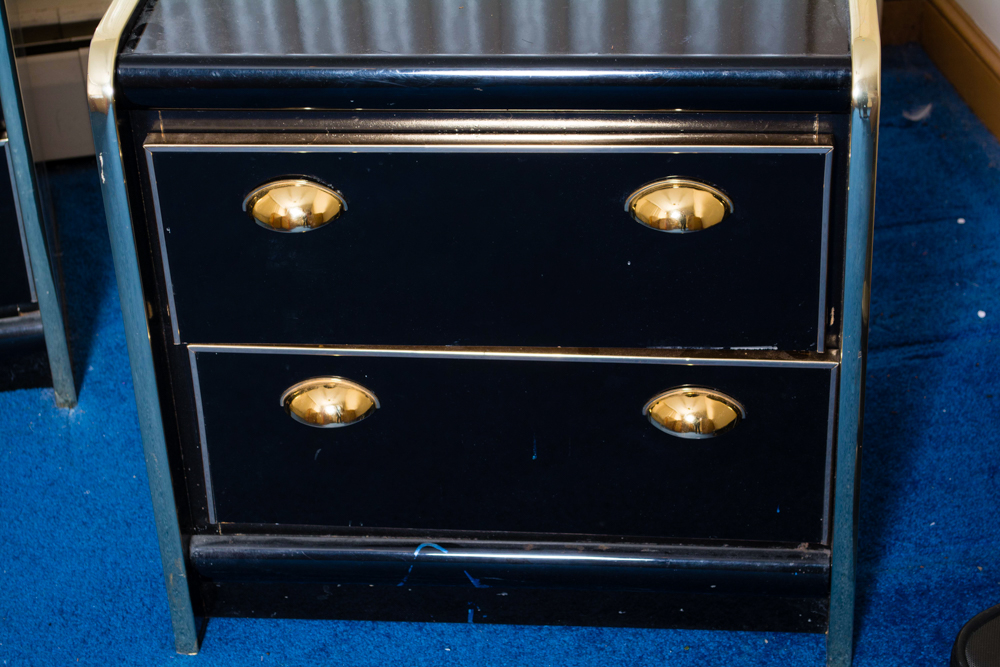 Black and Brass-Tone Dresser and Night Stands
