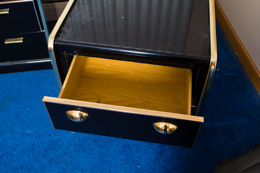 Black and Brass-Tone Dresser and Night Stands