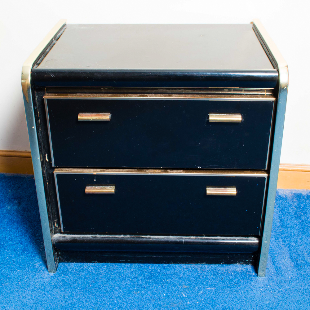 Black and Brass-Tone Dresser and Night Stands