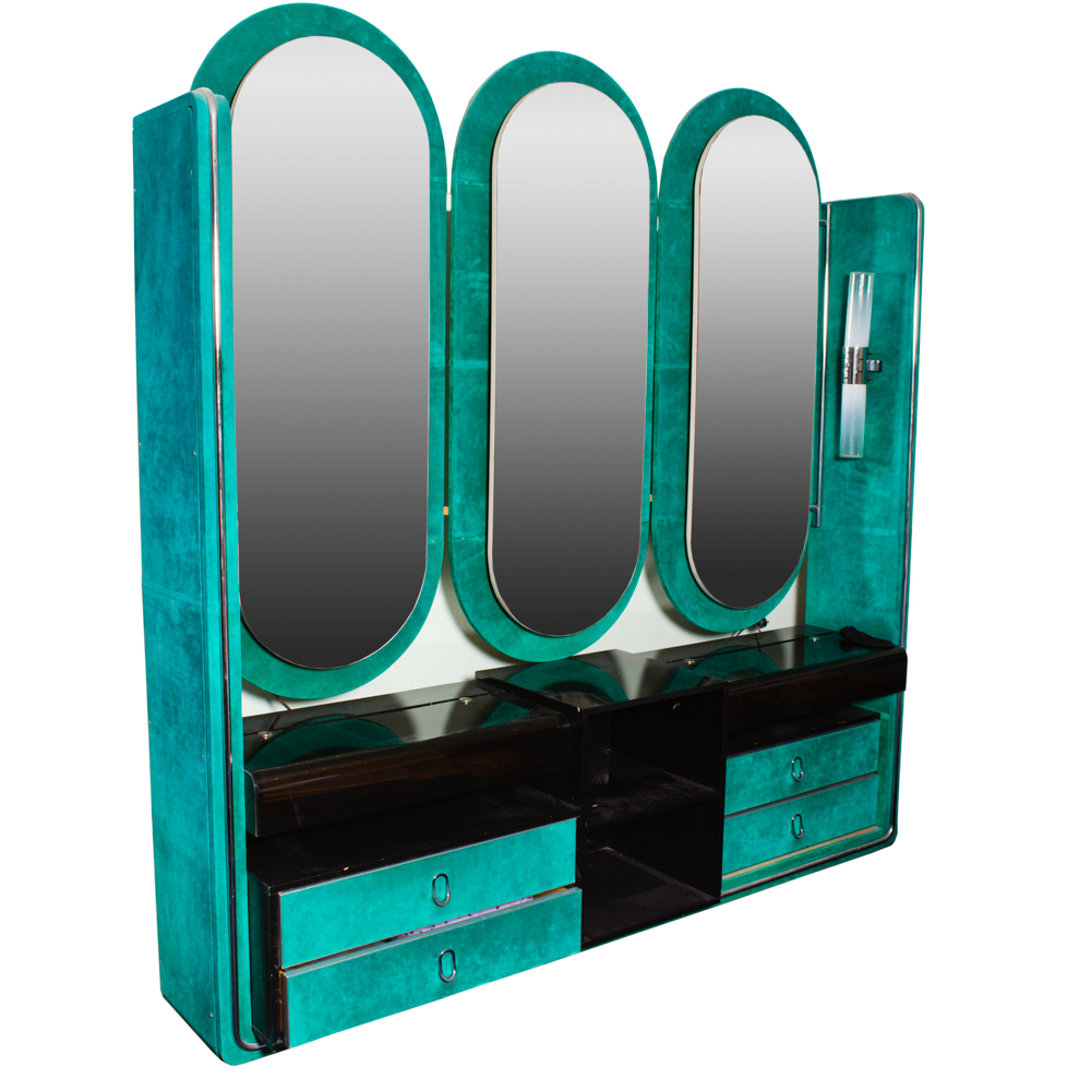 Vintage Green Suede Vanity With Lights