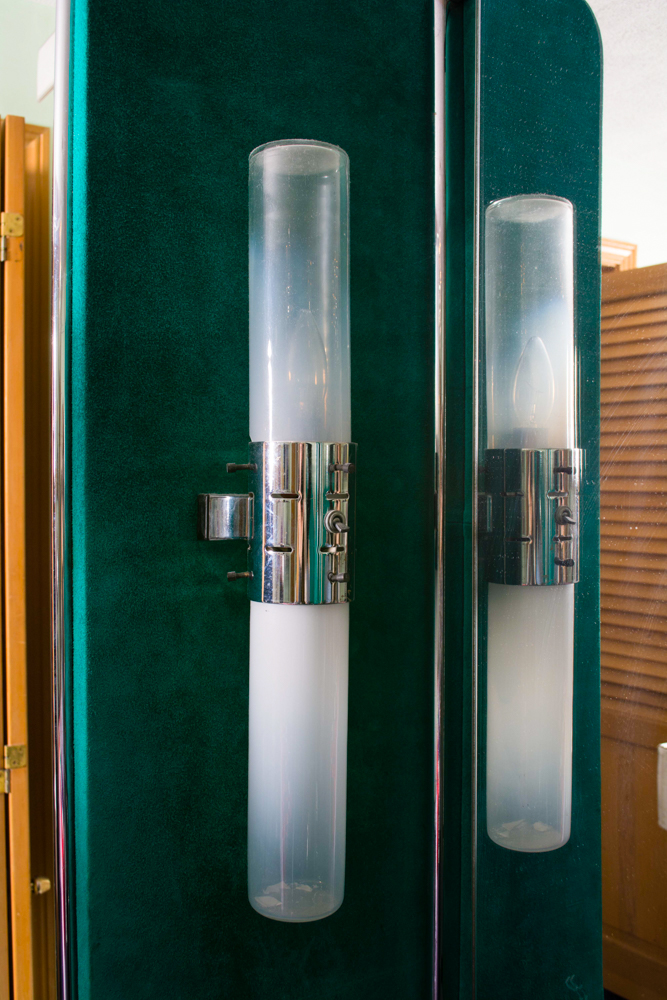 Vintage Green Suede Vanity With Lights