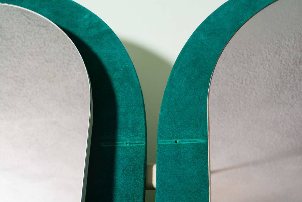 Vintage Green Suede Vanity With Lights