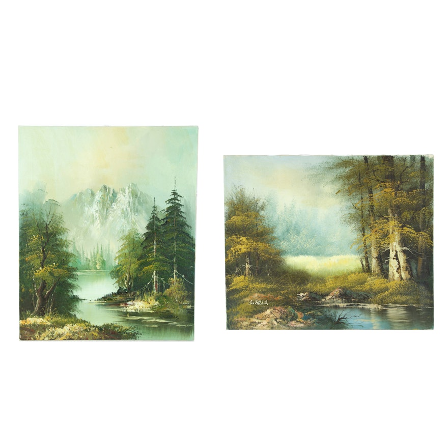 Pair of S.Hills Oil Paintings on Canvas