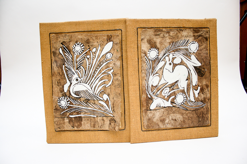 Circa 1960s Mixed Media Paintings on Paper Mounted to Burlap