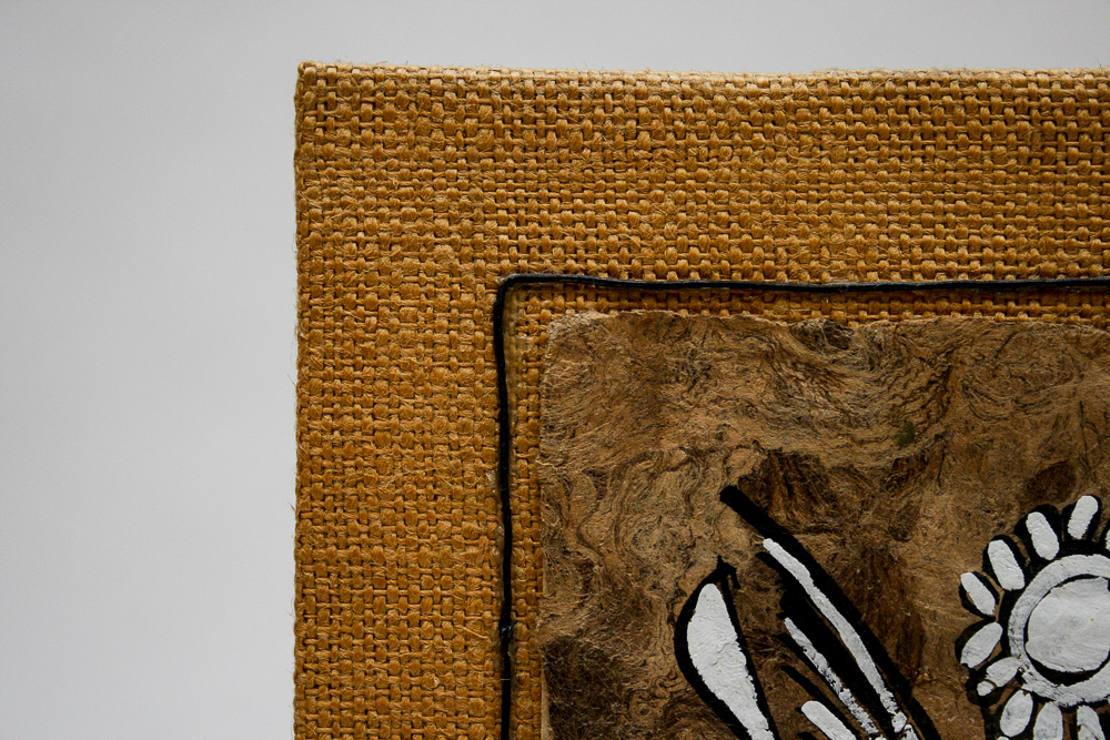 Circa 1960s Mixed Media Paintings on Paper Mounted to Burlap