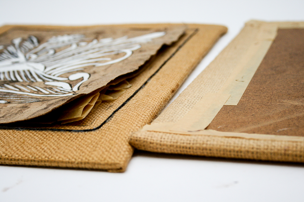 Circa 1960s Mixed Media Paintings on Paper Mounted to Burlap