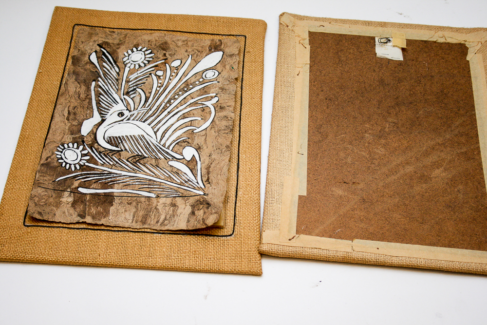 Circa 1960s Mixed Media Paintings on Paper Mounted to Burlap