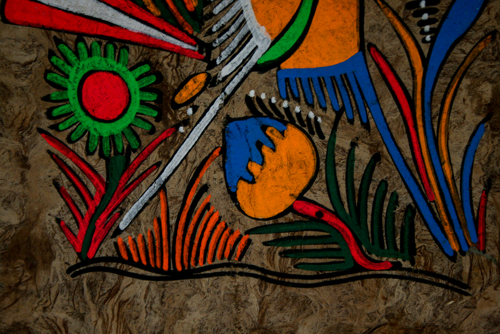 Circa 1960s Mixed Media Paintings on Paper Mounted to Burlap