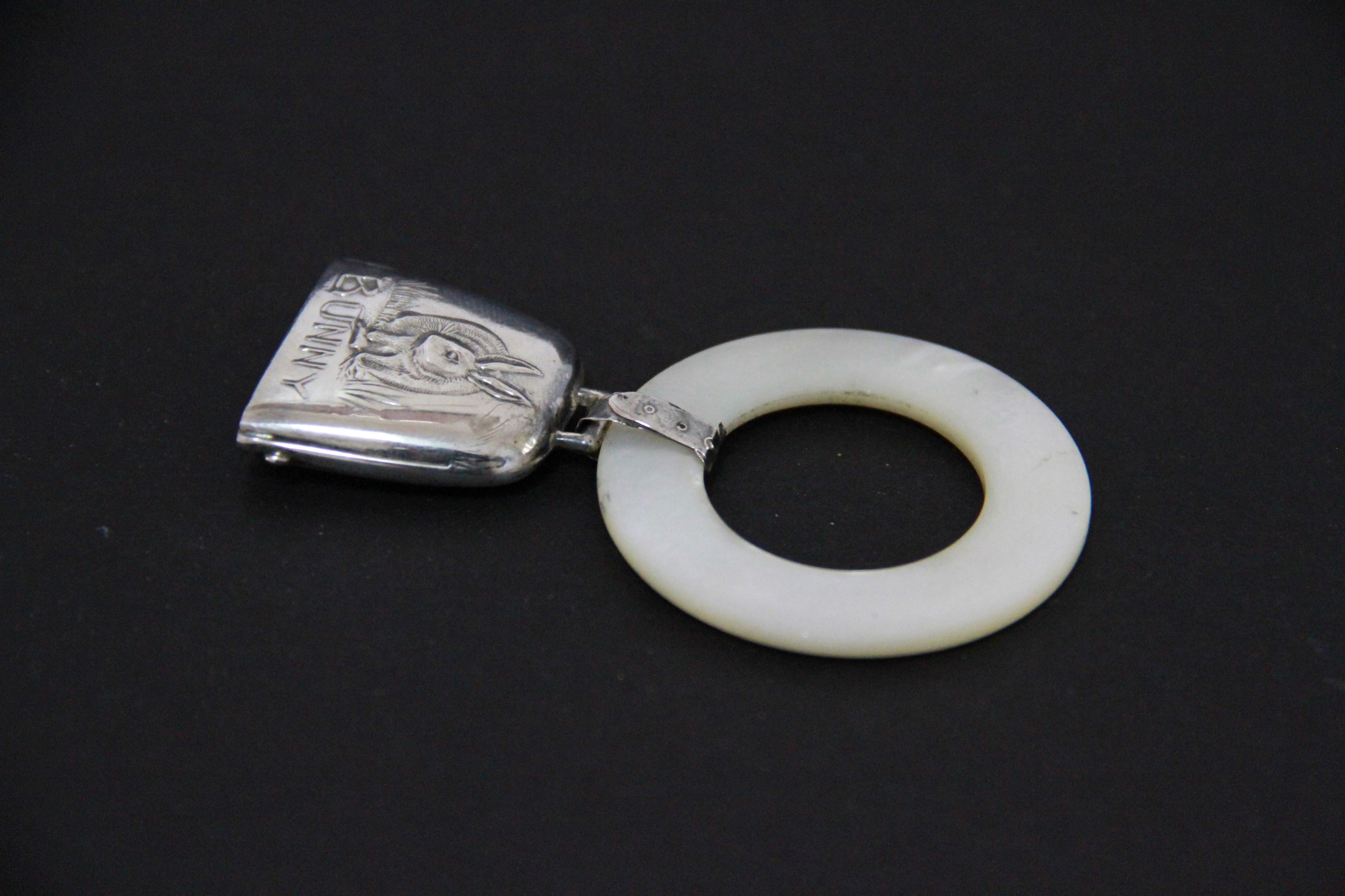 Vintage Sterling Silver and Mother of Pearl Teething Ring