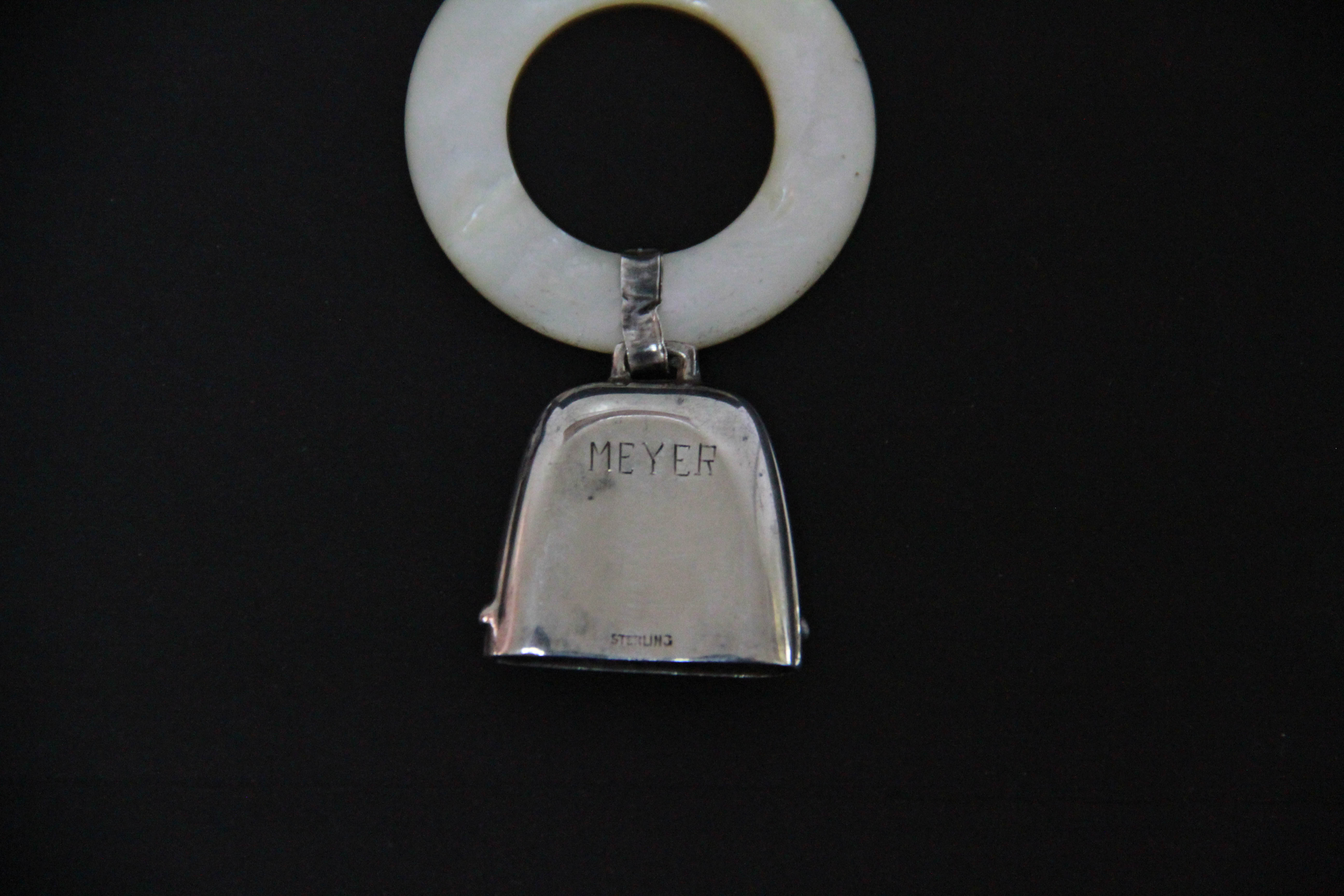 Vintage Sterling Silver and Mother of Pearl Teething Ring
