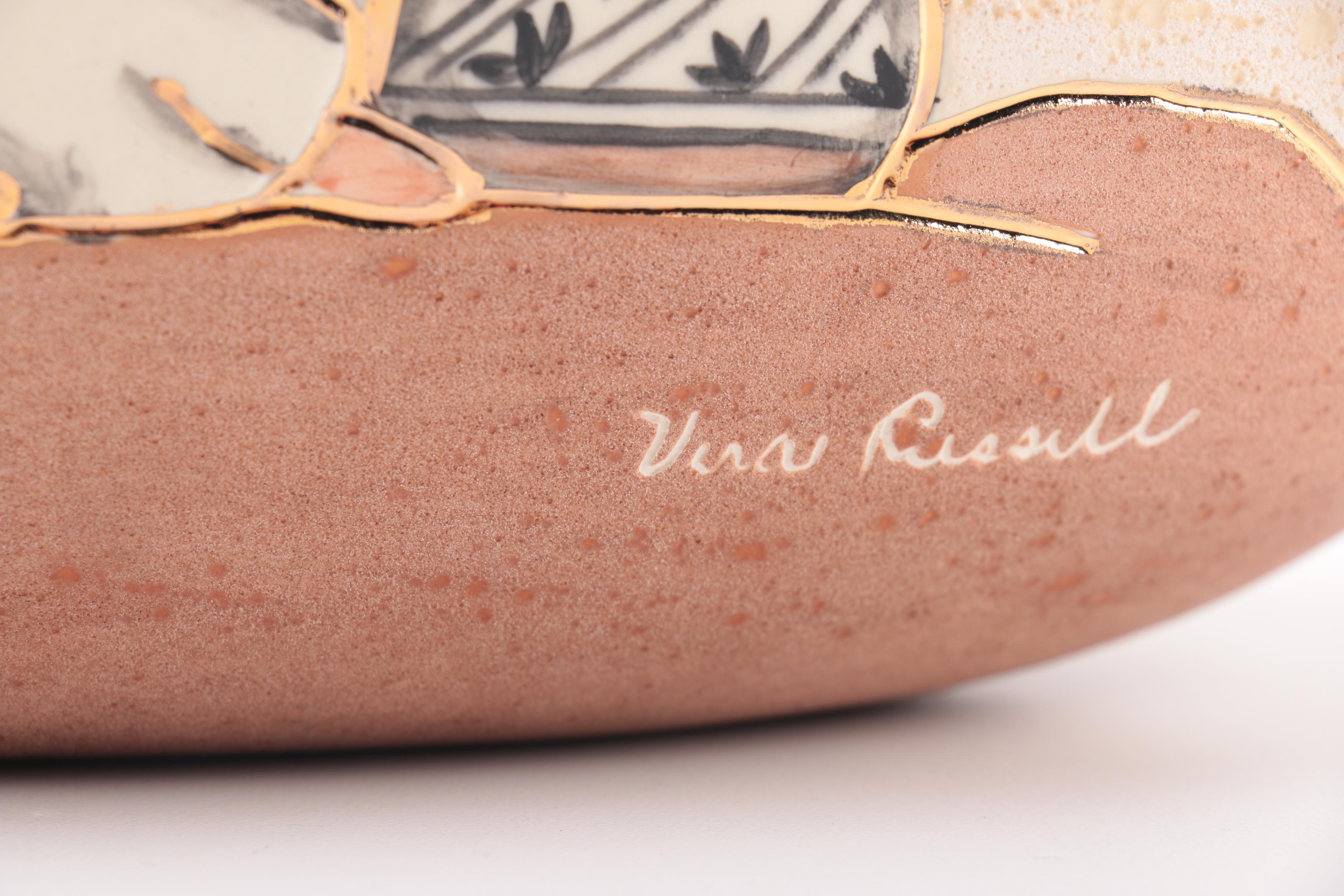 Vera Russell Southwestern Pottery Vase with 22K Gold Trim